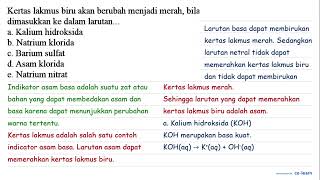 Kertas lakmus biru akan berubah menjadi merah bila dimasukkan ke dalam larutan a Kalium hidr [upl. by Waldos]