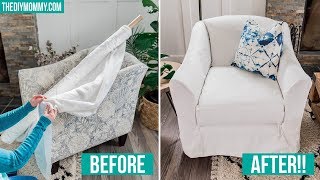 HOW TO MAKE A DIY SLIPCOVER  Summer Living Room Decor [upl. by Johathan337]