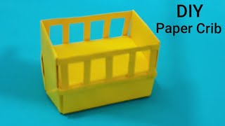 How to make baby doll bed  crib  Miniature Craft for DollHouse  Mini Paper furniture for bedroom [upl. by Korns357]