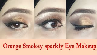 Orange🟠 Smokey Sparkly Eye Makeup  Orange Self Eye Makeup  Ayesha y [upl. by Dhiman]