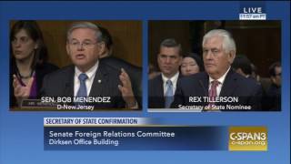 Menendez Questions Tillerson on Exxon Lobbying Building a Wall with Mexico and Cuba Relations [upl. by Barra]