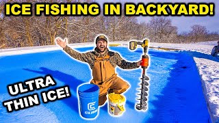 Super THIN ICE Fishing Challenge in My BACKYARD Catch Clean Cook [upl. by Ileane534]