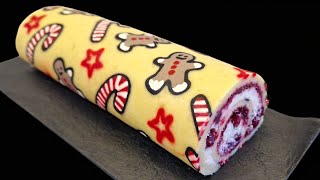 CHRISTMAS ROLL cake🎄Japanese  Swiss roll cake  HOW to MAKE pattern Roll cake 👌RECIPE Below [upl. by Imelda]