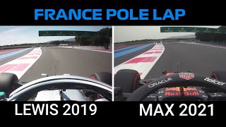 F1 2021 FRANCE VERSTAPPEN POLE VS F1 2019 HAMILTON FRANCE POLE LAP COMPARISON [upl. by Dustman632]