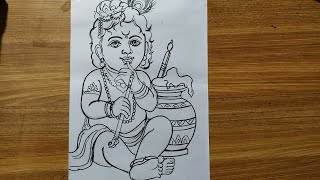 very easy line art bal krishnakrishna thakur drawinghow to draw bal gopalhow to draw lord krishna [upl. by Terle292]