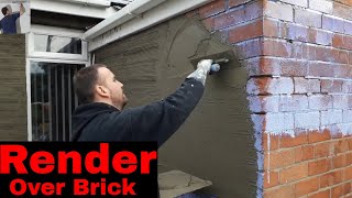 How I Render Brick Walls Outside Exterior cement rendering acrylic [upl. by Nirel]