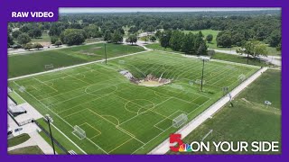 Drone video Sinkhole filled with water Alton Illinois soccer field [upl. by Stichter]