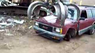 Demolishishing amp Crushing 92 Chevy Blazer with an excavator [upl. by Griffin887]