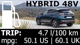 2023 Peugeot 3008 48V Hybrid 136 eDCS6 trip with fuel consumption economy suburban mpg l100 km [upl. by Berfield]