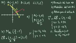 Ejercicio 14 geometría analítica lado mediatriz y altura de un triángulo [upl. by Enaht]