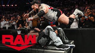 Bronson Reed Tsunamis Seth Rollins through the announce table Raw highlights Nov 4 2024 [upl. by Sibley]