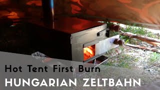 Hot tent first burn in Hungarian Zeltbahn Lavvu [upl. by Wenona20]