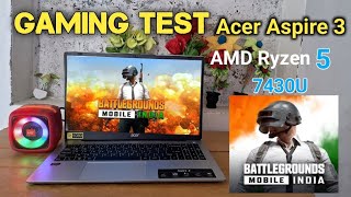 Acer Aspire 3 Backlit AMD Ryzen 5 Hexa Core 7430U Gaming Test bgmi [upl. by Ahsemal]