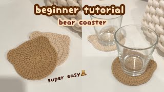 crochet bear coaster🧸crochet beginner tutorial  how to crochet  first crochet project tutorial [upl. by Oiruam]