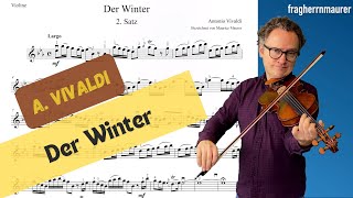 A Vivaldi  Winter Largo  The Four Seasons  violin sheet music  piano accompaniment [upl. by Kenta522]