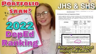 DEPED RANKING 2022  POINTING SYSTEM CRITERIA amp PORTFOLIO  Teacher 1 Applicant [upl. by Piwowar299]