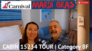 Carnival Mardi Gras Cabin Tour 15234  15200s  Mardi Gras Balcony Cabin Category 8F [upl. by Shay822]