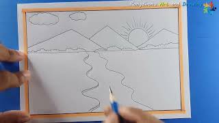 Scenery drawing pencil  Mountain Scenery [upl. by Haimarej591]