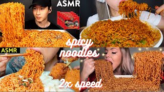 MUKBANGERS EATING SPICY FIRE🔥 NOODLES🥵 NOODLES EATING ASMR MUKBANG😋 [upl. by Ehcnalb769]