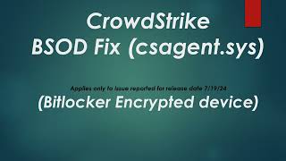 Fix Crowstrike Bluescreen error csagentsys  Windows 10 or Windows 11 [upl. by Ennairek]