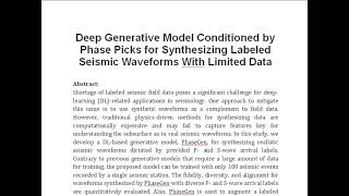 Deep Generative Model Conditioned by Phase Picks for Synthesizing Labeled Seismic Waveforms With Lim [upl. by Sinnaiy479]