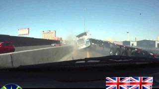 Flatbed Truck Jackknifing Accident Caught on Dashcam in Las Vegas [upl. by Goraud]