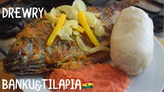 TASTIEST GHANA GRILLED TILAPIA AND BANKU FULL RECIPE [upl. by Senilec]