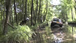 BRESLAU Rally 2013  SS02 Drawsko  Watercrossing and winching Land Rover Discovery [upl. by Veal]