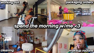 vlog spend the morning with me makeup routine working out packaging orders amp cleaning my apt [upl. by Llywellyn3]