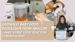 UNBOXING AMAZON’S GROWNSY MULTIFUNCTION BABY FOOD PROCESSOR Baby’s First Food Reaction [upl. by Noir]