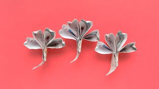 Origami KLEEBLATT Geldgeschenk GELD FALTEN  Geschenk  Money CLOVER  Tutorial by Euro Origami [upl. by Sinnod923]