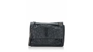 Saint Laurent Crinkled Calfskin Matelasse Monogram Shoulder Bag Dark Green [upl. by Chaim]