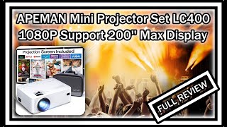 APEMAN Mini Projector LC400 1080P Supported 200 Max Display 100 Screen Included FULL REVIEW [upl. by Ahserkal]