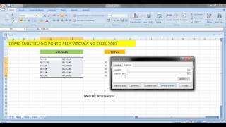 SUBSTITUINDO O PONTO PELA VÍRGULA NO EXCEL 2007avi [upl. by Hole]