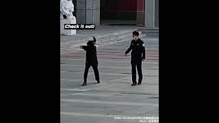 Two police officers were captured dancing with joy on their way off duty [upl. by Deny973]