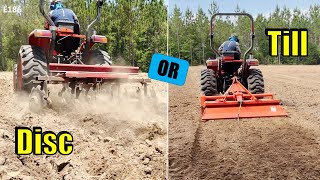 Disc Harrow vs Tiller on Plowed Field With Hydrostatic Compact Tractor [upl. by Adalie]