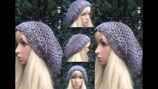 How To Knit a Slouchy Hat Pattern 352│by ThePatternFamily [upl. by Adlen]