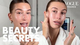 Hailey Biebers skincare routine for a super glowy complexion  Vogue France [upl. by Havot]