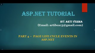 Part 4  Page Life Cycle Events in ASPNet [upl. by Irotal650]