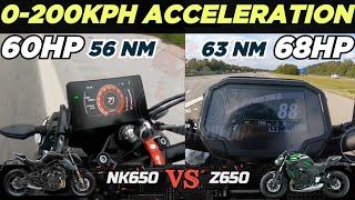 CFMoto NK650 🆚️ Kawasaki Z650  0200kph Acceleration  Top Speed Attempt 🔥 [upl. by Nnaasil]