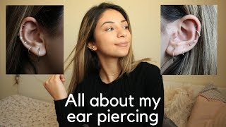 ALL ABOUT MY 14 EAR PIERCING Cartilage Tragus amp Lobe Experience and pain [upl. by Suirred]