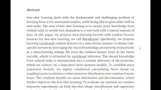 MetaKernel Learning Variational Random Features With Limited Labels [upl. by Fesuy]