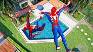 Spiderman amp Spiderman Team Pool Parkour Funny moments Fails amp Euphoria Physics [upl. by Eppilihp]