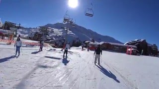 Avoriaz Skiing Through a French Alpine Resort Village [upl. by Nohtanhoj]