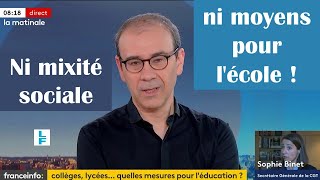 Ni mixité sociale ni moyens pour lécole  France Info TV 12 nov 2024 [upl. by Jerrine]