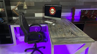 DIY LShaped Desk  With Burnt Wood Finish [upl. by Stargell411]