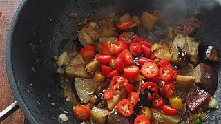 1MinutenRezept Fried Chili Super Aubergine ein vegetarisches Hauptgericht für jedermann [upl. by Wolfson]