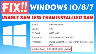 Usable RAM less than Installed RAM fixed [upl. by Dionis]