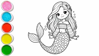 Beautiful Mermaid Drawing for kids Painting amp Coloring for kids Toddlers  Lets Draw Together [upl. by Perlman672]