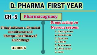 Drugs Acting On Nervous SystemCH5L5PharmacognosyD PharmFirst year [upl. by Latimore]